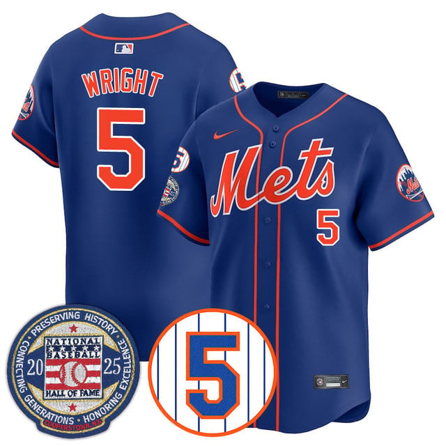 Men's New York Mets Number Retirement & Hall of Fame Gold Jersey ROYAL#5 DAVID WRIGHT