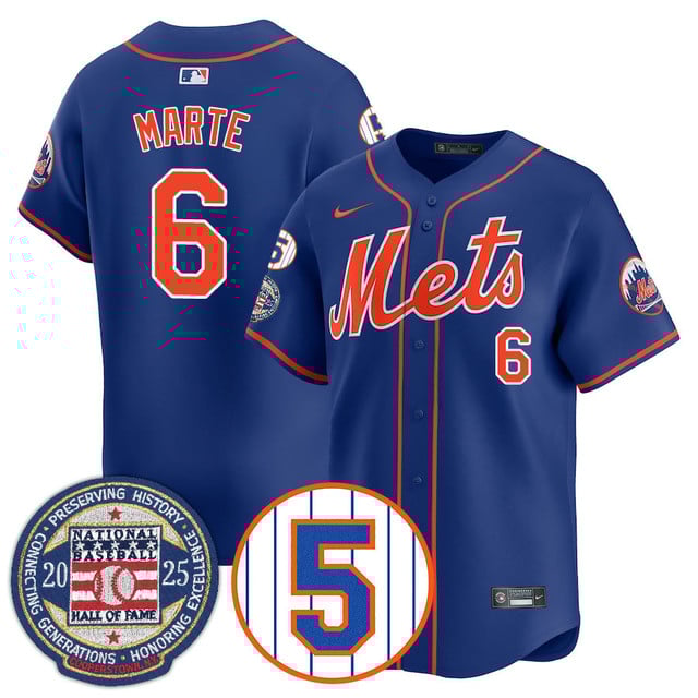 Men's New York Mets Number Retirement & Hall of Fame Gold Jersey ROYAL#6 STARLING MARTE