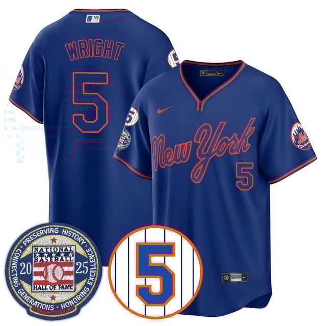 Men's New York Mets Number Retirement & Hall of Fame Gold Jersey ROYAL ALTERNATE#5 DAVID WRIGHT