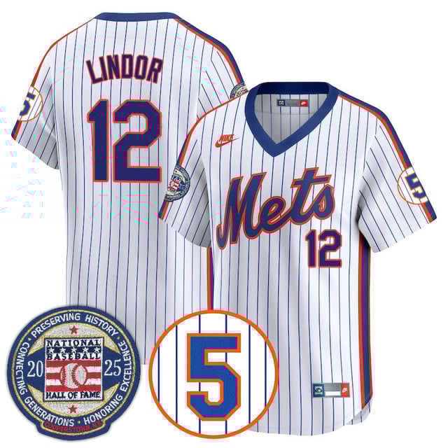 Men's New York Mets Number Retirement & Hall of Fame Gold Jersey THROWBACK COOPERSTOWN#12 FRANCISCO LINDOR