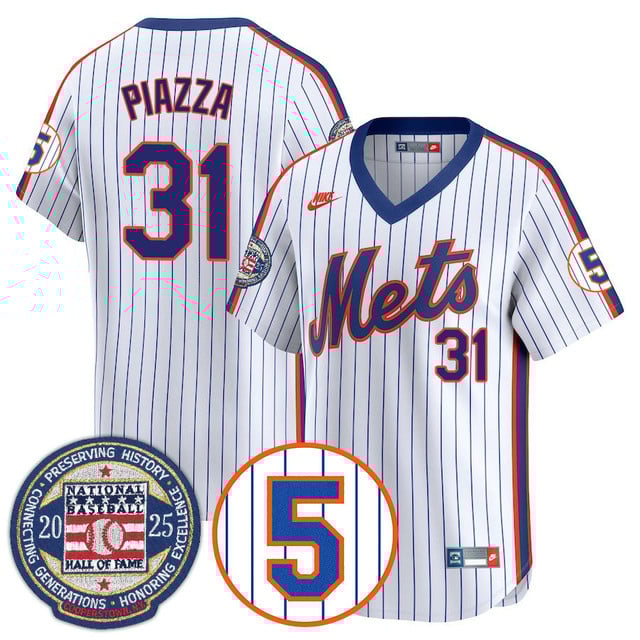 Men's New York Mets Number Retirement & Hall of Fame Gold Jersey THROWBACK COOPERSTOWN#31 MIKE PIAZZA
