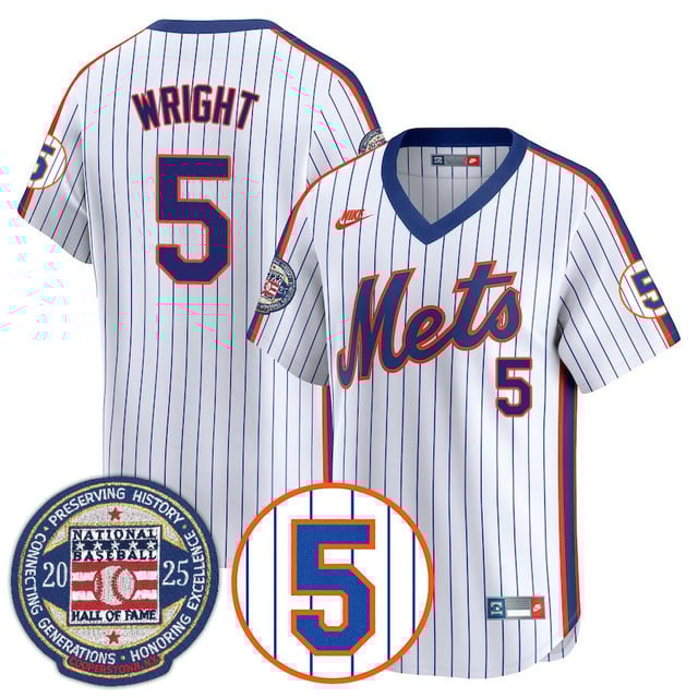 Men's New York Mets Number Retirement & Hall of Fame Gold Jersey THROWBACK COOPERSTOWN#5 DAVID WRIGHT