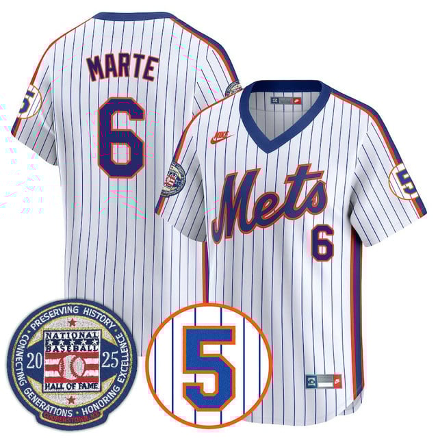 Men's New York Mets Number Retirement & Hall of Fame Gold Jersey THROWBACK COOPERSTOWN#6 STARLING MARTE