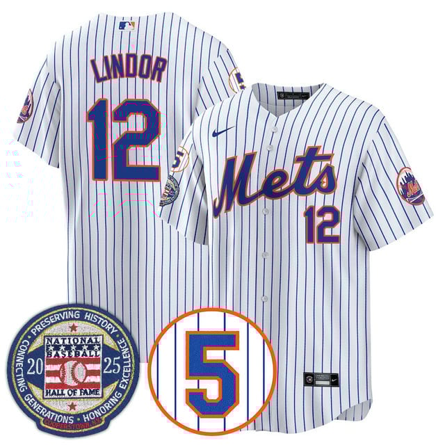Men's New York Mets Number Retirement & Hall of Fame Gold Jersey WHITE#12 FRANCISCO LINDOR
