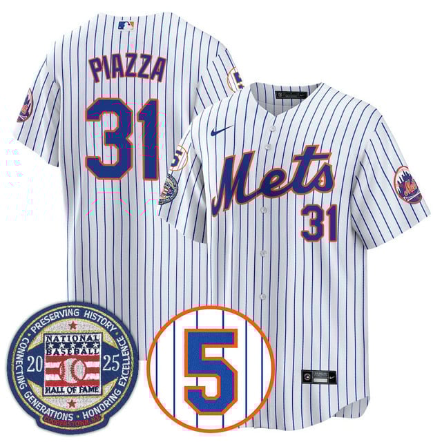 Men's New York Mets Number Retirement & Hall of Fame Gold Jersey WHITE#31 MIKE PIAZZA