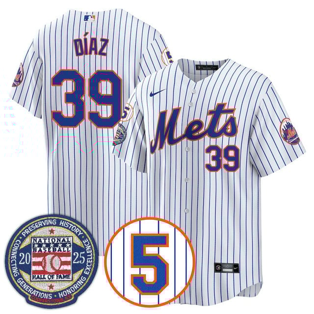 Men's New York Mets Number Retirement & Hall of Fame Gold Jersey WHITE#39 EDWIN DIAZ