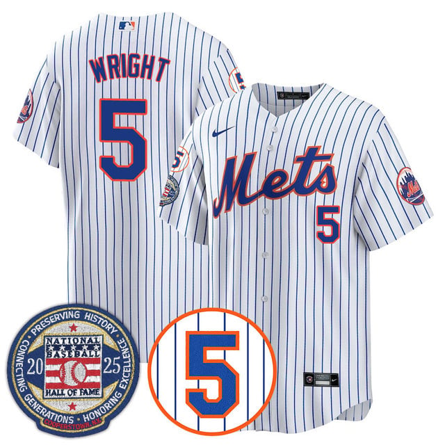 Men's New York Mets Number Retirement & Hall of Fame Gold Jersey WHITE#5 DAVID WRIGHT