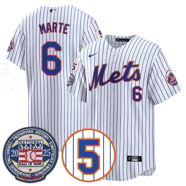 Men's New York Mets Number Retirement & Hall of Fame Gold Jersey WHITE#6 STARLING MARTE