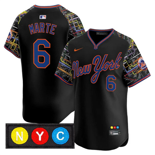 Men's New York Mets Subway Style Vapor Premier Limited Jersey BLACK #6 STARLING MARTE.webp