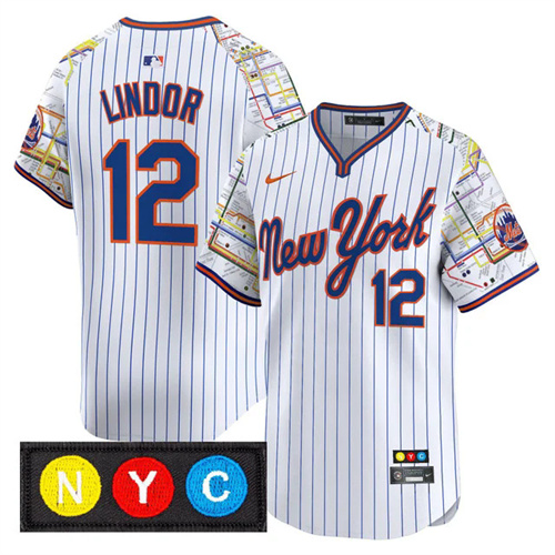 Men's New York Mets Subway Style Vapor Premier Limited Jersey PINSTRIPE #12 FRANCISCO LINDOR.webp