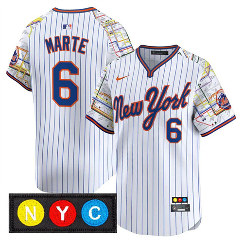 Men's New York Mets Subway Style Vapor Premier Limited Jersey PINSTRIPE #6 STARLING MERTE.webp