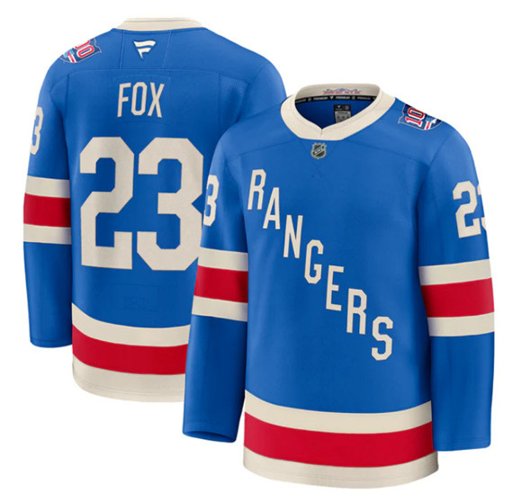 Men's New York Rangers #23 Adam Fox Blue Centennial Stitched Hockey Jersey