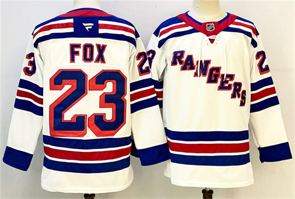 Men's New York Rangers #23 Adam Fox White 2024-25 Away Stitched Hockey Jersey