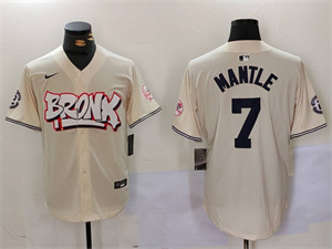 Men's New York Yankees #7 Mickey Mantle Cream Limited Stitched Baseball Jersey