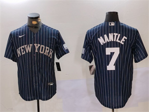 Men's New York Yankees #7 Mickey Mantle Navy Pinstripe Fashion Cool Base Jersey