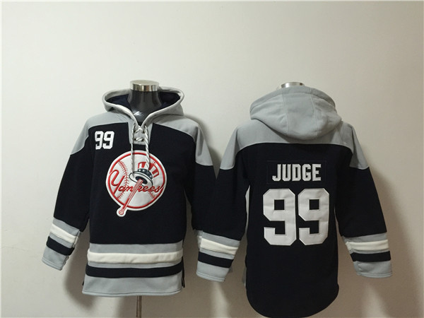 Men's New York Yankees #99 Aaron Judge Black Grey Ageless Must-Have Lace-Up Pullover Hoodie