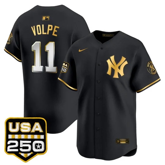 Men's New York Yankees 250America Patch Vapor Premier Limited Jersey BLACK GLOD#11 ANTHONY VOLPE