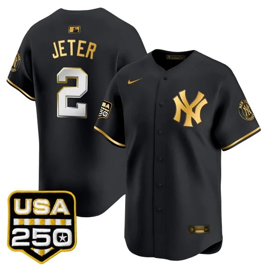 Men's New York Yankees 250America Patch Vapor Premier Limited Jersey BLACK GLOD#2 DEREK JETER