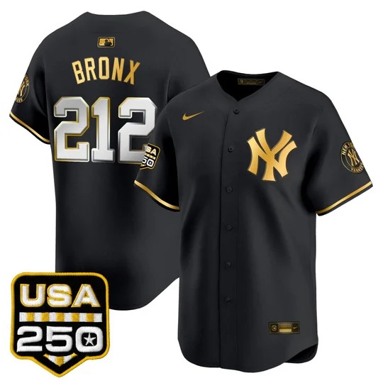 Men's New York Yankees 250America Patch Vapor Premier Limited Jersey BLACK GLOD#212 BRONX