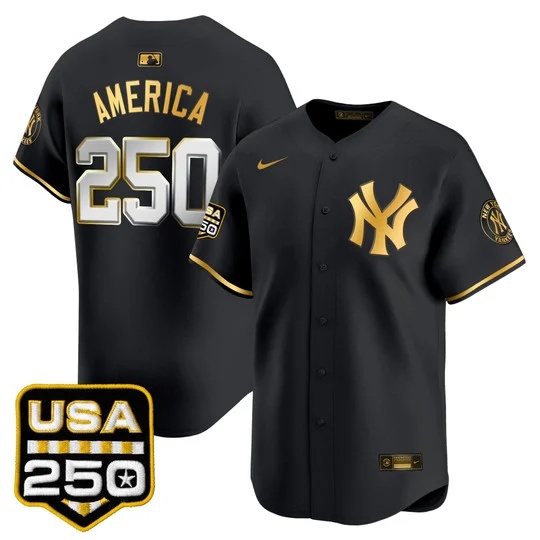 Men's New York Yankees 250America Patch Vapor Premier Limited Jersey BLACK GLOD#250 AMERICA
