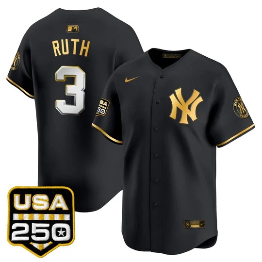 Men's New York Yankees 250America Patch Vapor Premier Limited Jersey BLACK GLOD#3 BABE RUTH