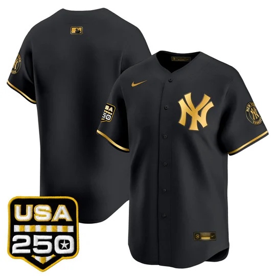 Men's New York Yankees 250America Patch Vapor Premier Limited Jersey BLACK GLOD BLANK