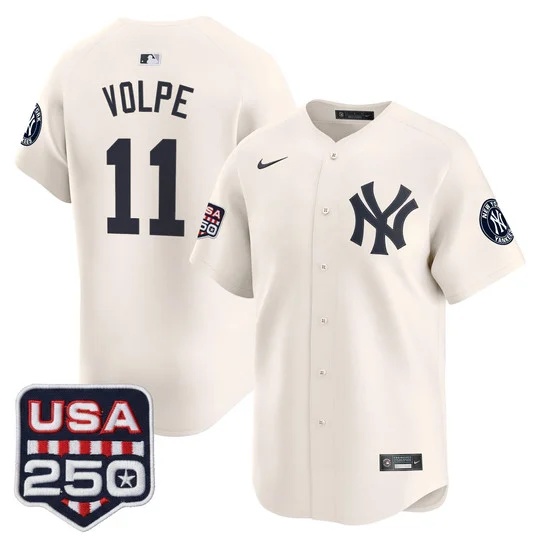 Men's New York Yankees 250America Patch Vapor Premier Limited Jersey CREAM#11 ANTHONY VOLPE