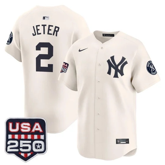 Men's New York Yankees 250America Patch Vapor Premier Limited Jersey CREAM#2 DEREK JETER