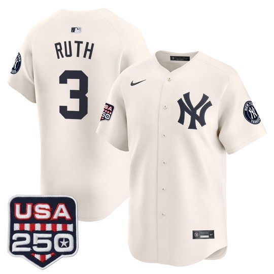 Men's New York Yankees 250America Patch Vapor Premier Limited Jersey CREAM#3 BABE RUTH