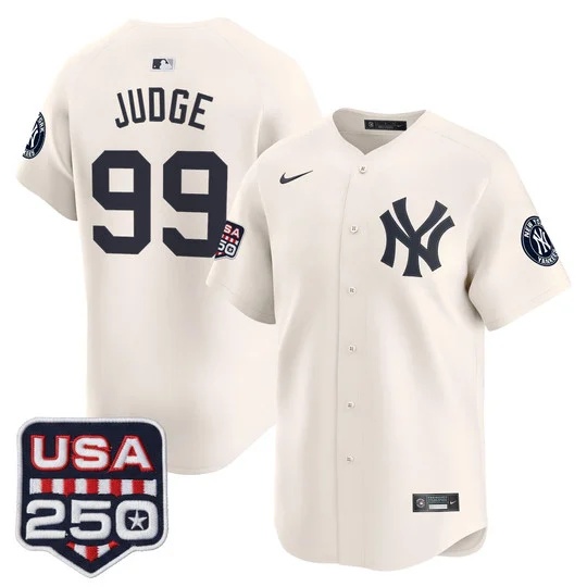 Men's New York Yankees 250America Patch Vapor Premier Limited Jersey CREAM#99 AARON JUDGE