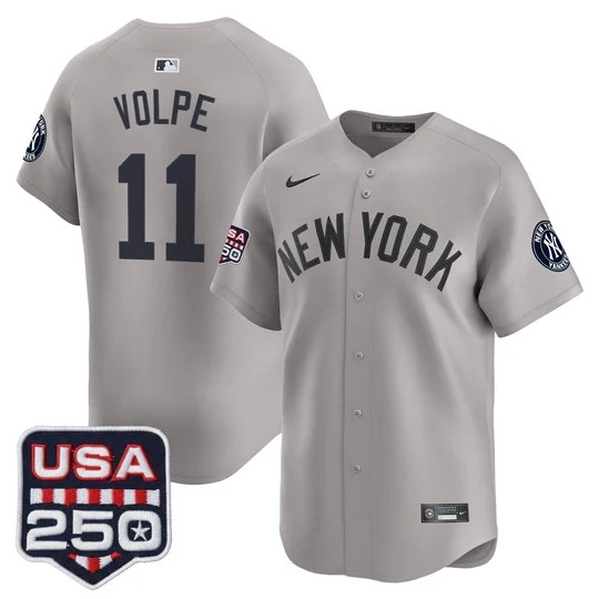 Men's New York Yankees 250America Patch Vapor Premier Limited Jersey GRAY#11 ANTHONY VOLPE