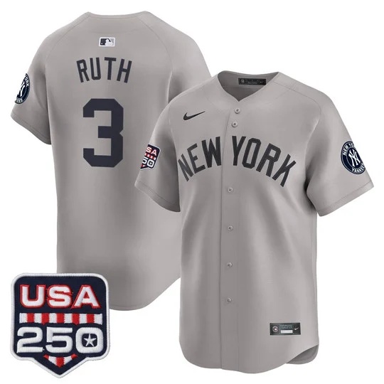 Men's New York Yankees 250America Patch Vapor Premier Limited Jersey GRAY#3 BABE RUTH