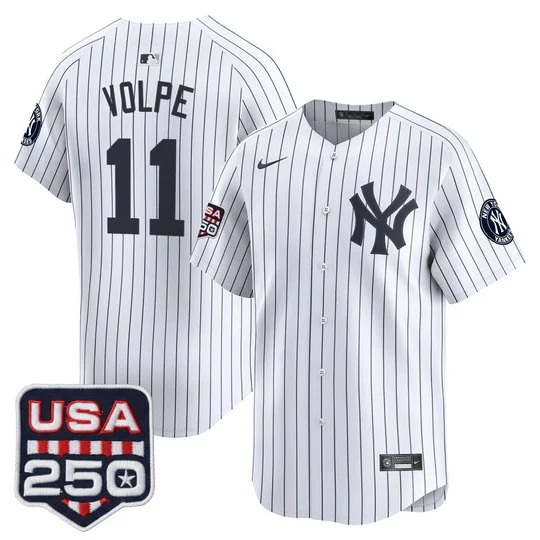 Men's New York Yankees 250America Patch Vapor Premier Limited Jersey WHITE#11 ANTHONY VOLPE