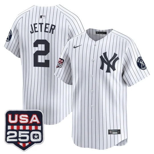 Men's New York Yankees 250America Patch Vapor Premier Limited Jersey WHITE#2 DEREK JETER