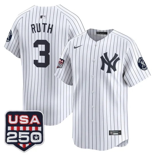 Men's New York Yankees 250America Patch Vapor Premier Limited Jersey WHITE#3 BABE RUTH