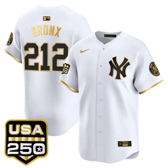 Men's New York Yankees 250America Patch Vapor Premier Limited Jersey WHITE GLOD#212 BRONX