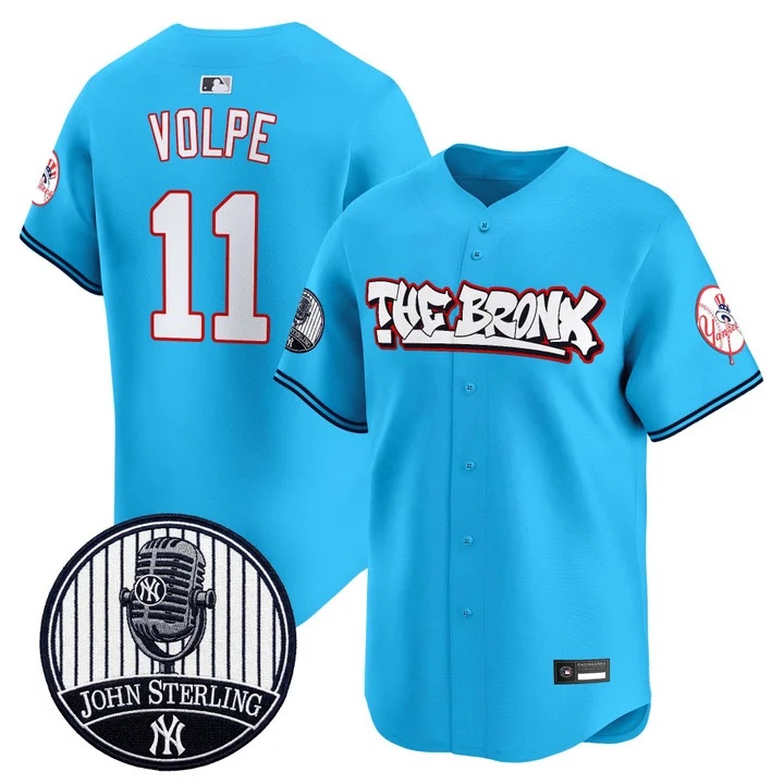 Men's New York Yankees The Bronx Graffiti Vapor Premier Limited Jersey BLUE #11 ANTHONY VOLPE