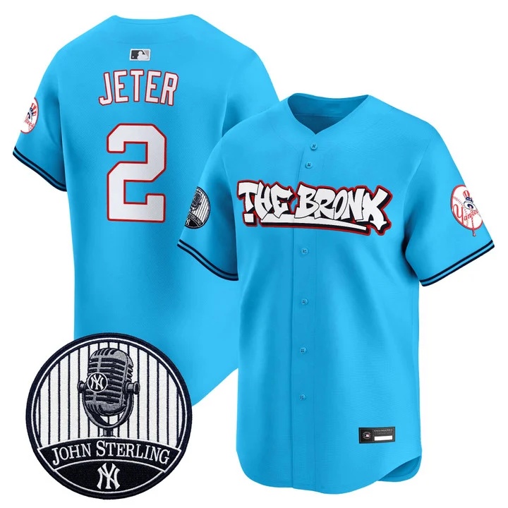 Men's New York Yankees The Bronx Graffiti Vapor Premier Limited Jersey BLUE #2 DEREK JETER