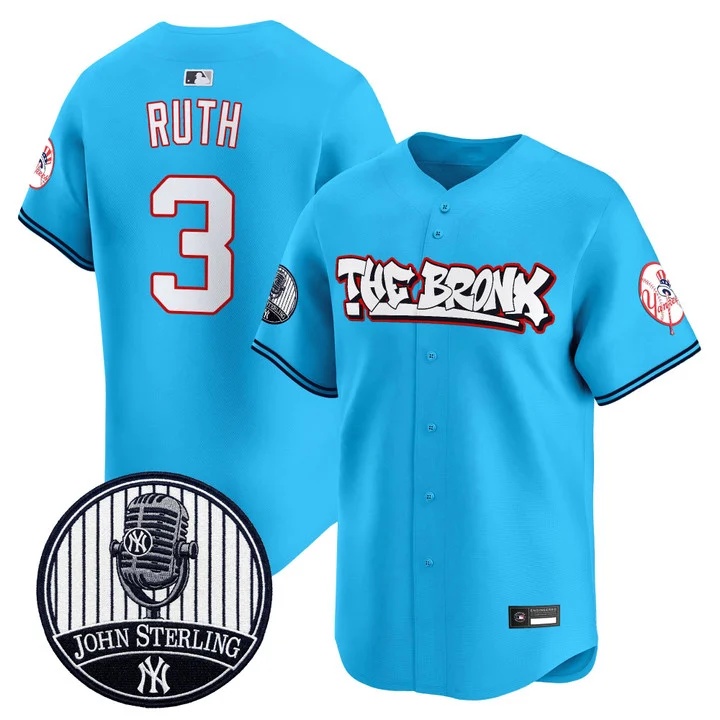 Men's New York Yankees The Bronx Graffiti Vapor Premier Limited Jersey BLUE #3 BABE RUTH