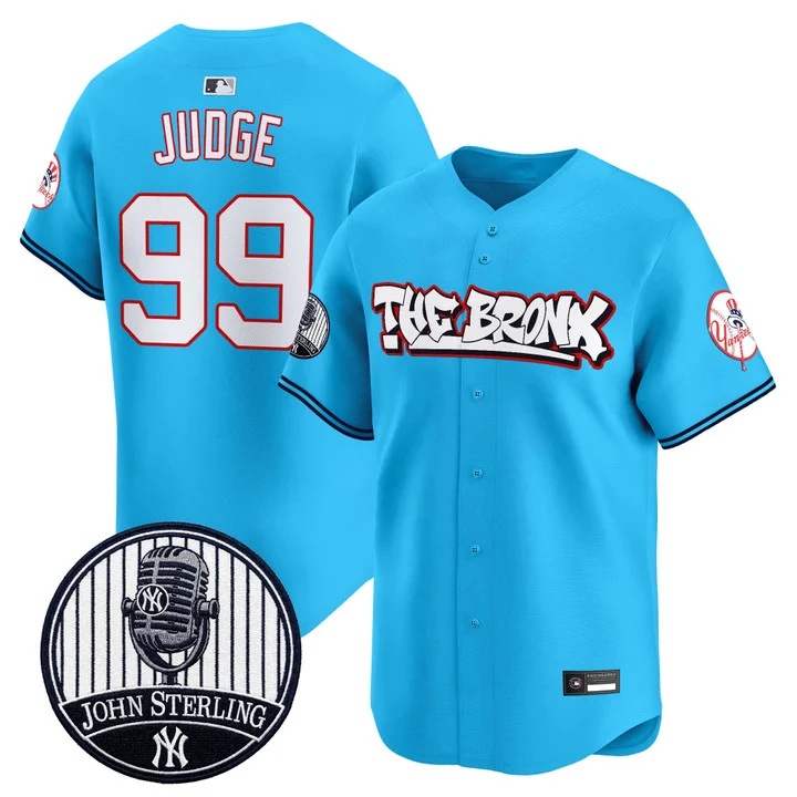 Men's New York Yankees The Bronx Graffiti Vapor Premier Limited Jersey BLUE #99 AARON JUDGE
