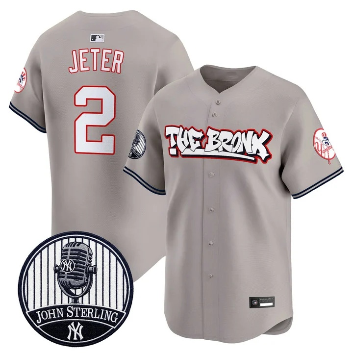 Men's New York Yankees The Bronx Graffiti Vapor Premier Limited Jersey GRAY #2 DEREK JETER
