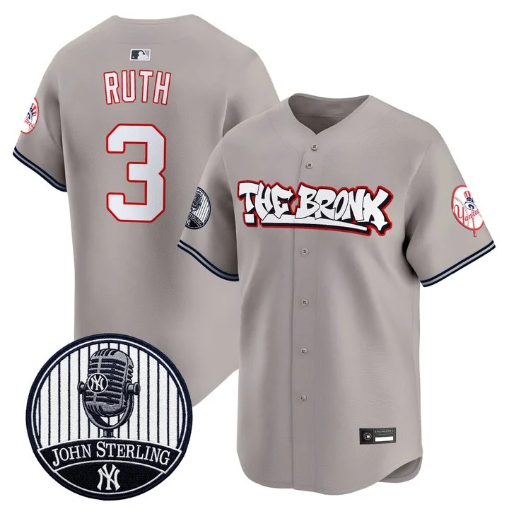 Men's New York Yankees The Bronx Graffiti Vapor Premier Limited Jersey GRAY #3 BABE RUTH
