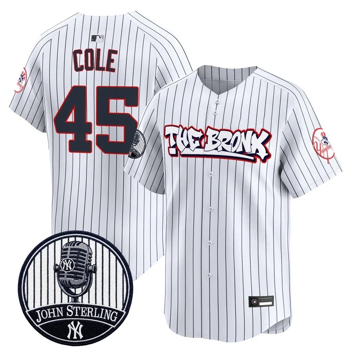 Men's New York Yankees The Bronx Graffiti Vapor Premier Limited Jersey PINSTRIPE #45 GERRIT COLE