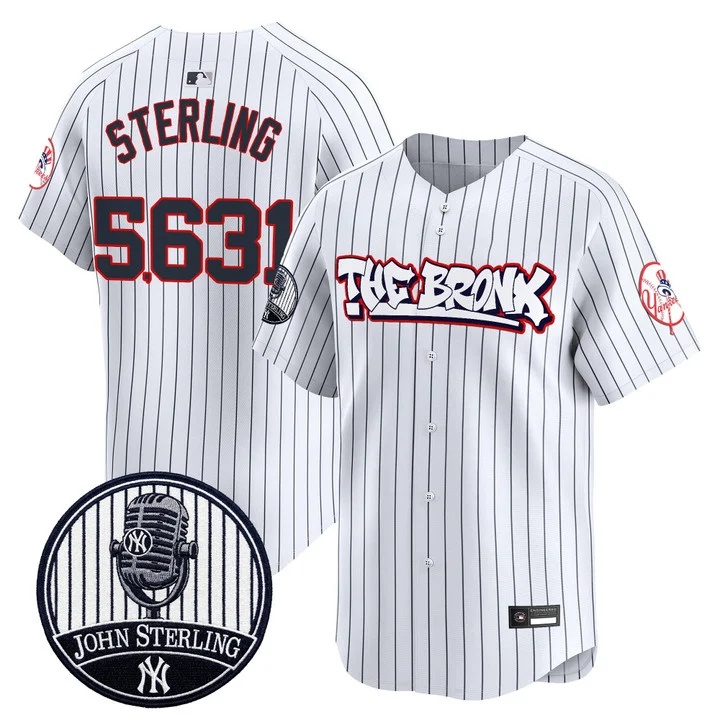 Men's New York Yankees The Bronx Graffiti Vapor Premier Limited Jersey PINSTRIPE #5631 JOHN STERLING