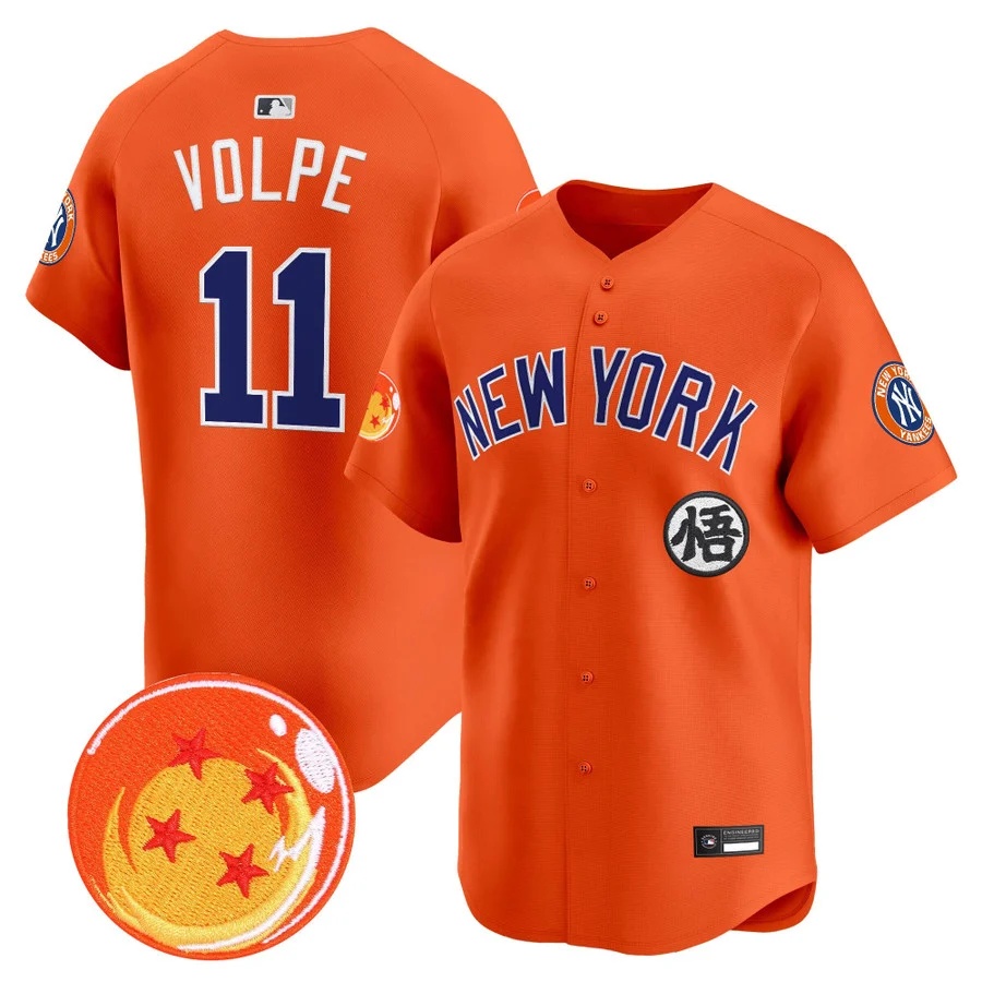 Men's New York Yankees x Dragon Ball Vapor Premier Limited Jersey #11 Anthony Volpe