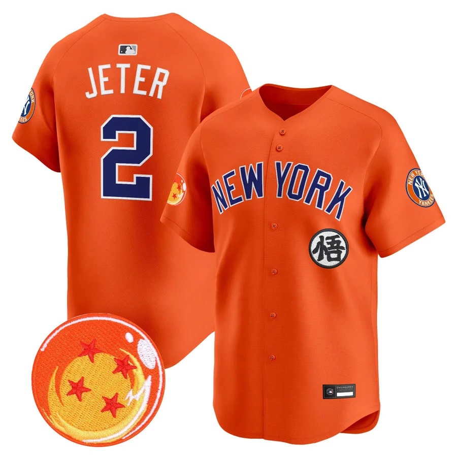 Men's New York Yankees x Dragon Ball Vapor Premier Limited Jersey #2 Derek Jeter