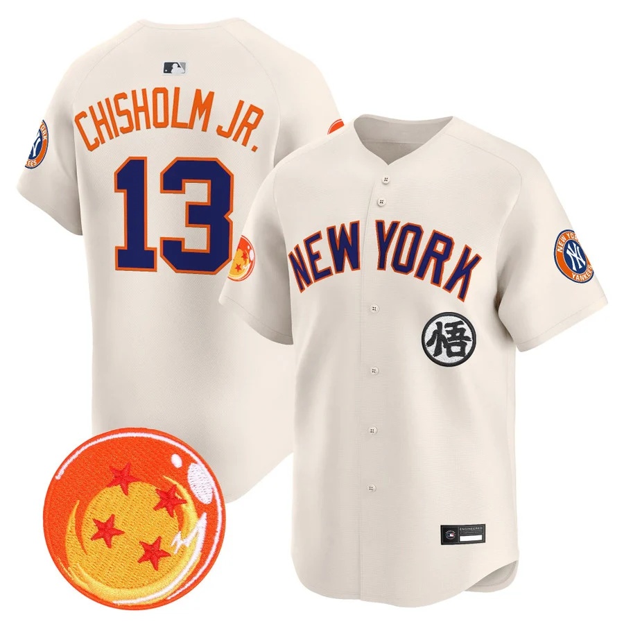 Men's New York Yankees x Dragon Ball Vapor Premier Limited Jersey cream #13 Jazz Chisholm Jr.