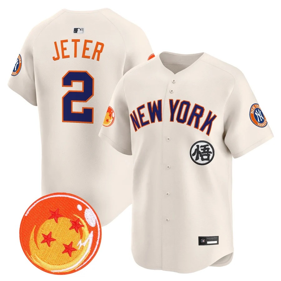 Men's New York Yankees x Dragon Ball Vapor Premier Limited Jersey cream #2 Derek Jeter