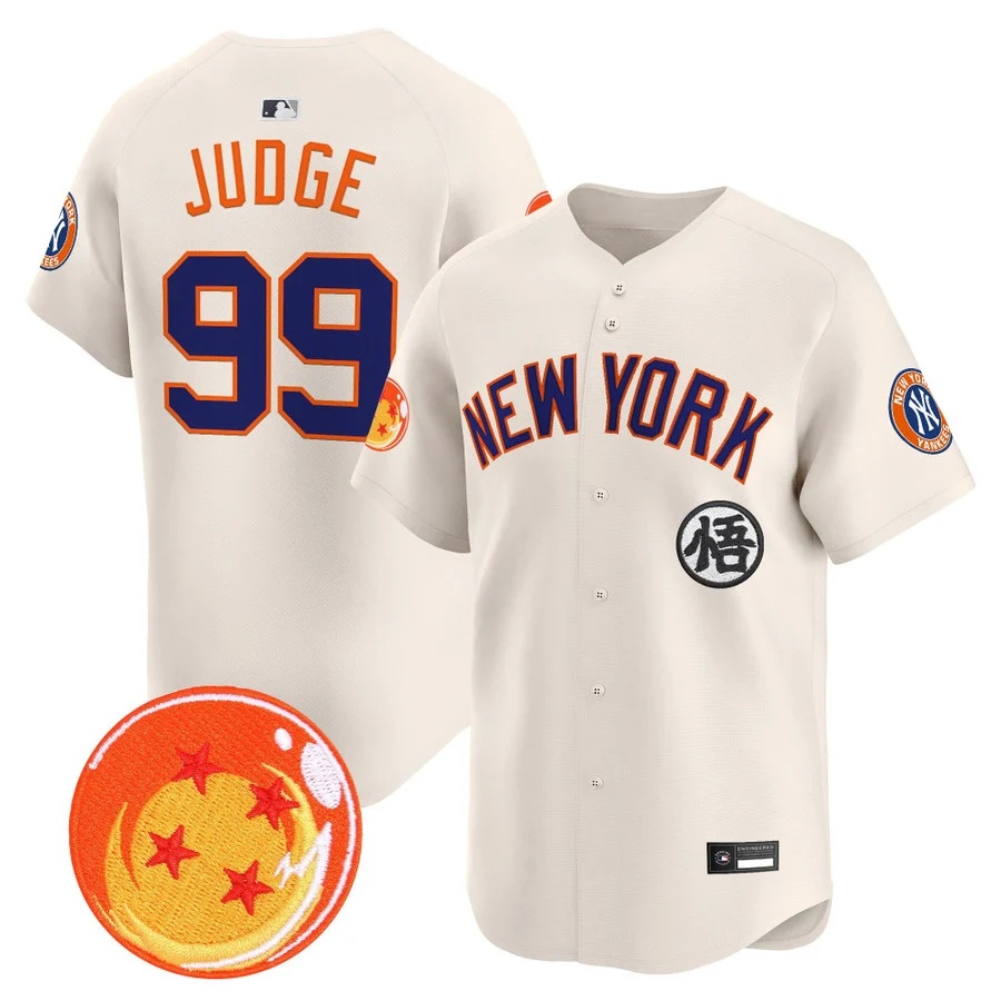 Men's New York Yankees x Dragon Ball Vapor Premier Limited Jersey cream #99 Aaron Judge