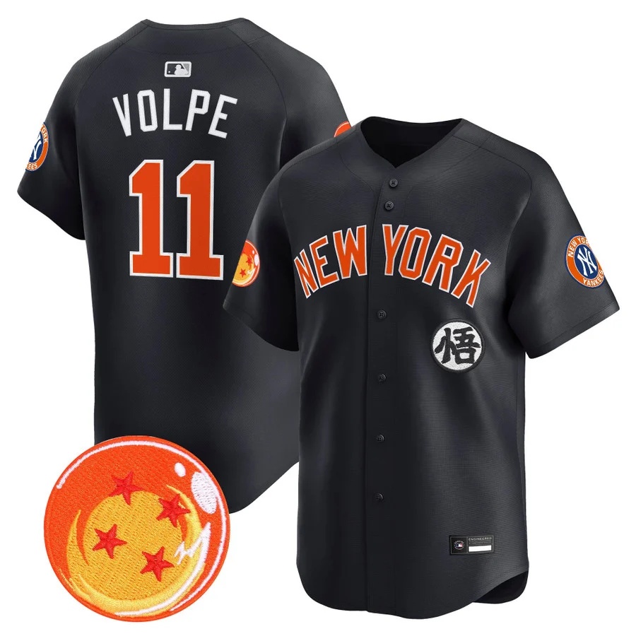 Men's New York Yankees x Dragon Ball Vapor Premier Limited Jersey navy #11 Anthony Volpe